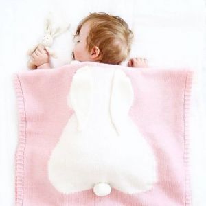 3D children's knitted blanket 73*108 - Light Pink Bunny