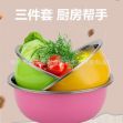 A three-piece set of colorful stainless steel bowls 24-26-28 cm