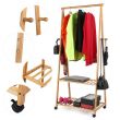 Bamboo Clothes Rack on Wheels Rolling Garment Rack with 4 Coat Hooks and 2-Tire Storage Box Shelves - ZM8411C