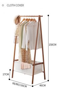 Bambusowy wolnostojący trapezowy wieszak na ubrania z płócienną torbą, długość 116 cm