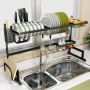 black stainless steel kitchen shelf faucet sink dish drain rack with knife rack cutting board rack 91cm
