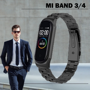 Classic Stainless Steel Belt Metal Bands for Xiaomi Mi Band 3 / 4 - black