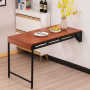 Convertible folding dining table wall mounted shelf- Teak color