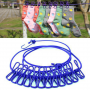 Elastic Retractable Clothesline Wire With Clip Clothes Hangers--Blue