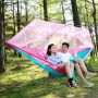 Hamak piknikowy ogrodowy survivalowy moskitiera - różowo niebieski