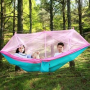 Hamak piknikowy ogrodowy survivalowy moskitiera - różowo niebieski