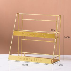 Iron double-layer cosmetic storage rack - gold