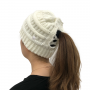 knitted hat ponytail hole - white