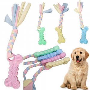Kolorowa zabawka dla psa - gryzak ze sznurkiem, żółta