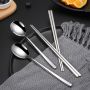 Korean Set of 2 Stainless Steel Chopsticks & Spoon Tableware