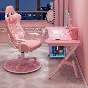 Live e-sports table game computer chair - Pink-white + nylon base holder(only chair)