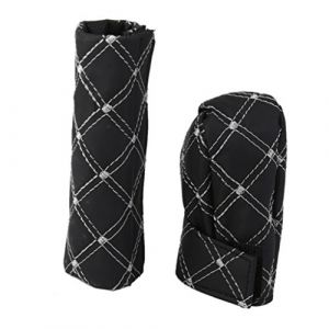 PU Leather Gear Shift Knob and Handbrake Cover Set (Black and White）
