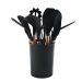Set of 11 pcs non-stick silicone tools with storage barrel - black