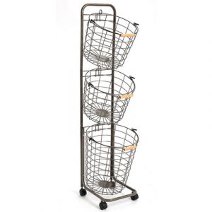 Two layers wheeled loundry oval wire basket - black